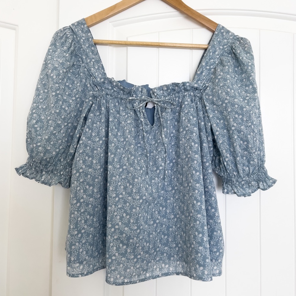 & Other Stories Micro Floral Puff-Sleeve Blouse
